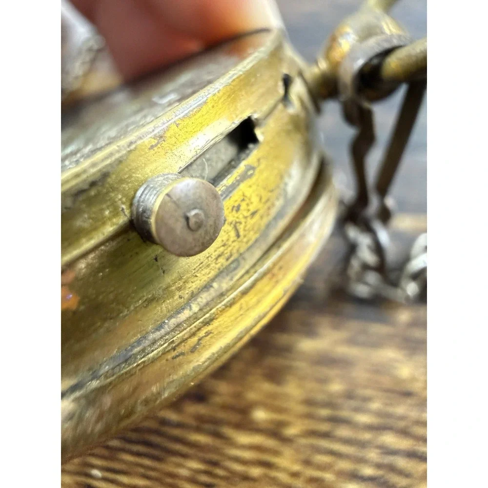 Vintage Antique Brass Pocket Compass Made In France Military Style W/CHAIN Works